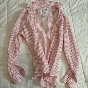Frank & Eileen 100% Linen | Eileen Pink and White Stripe Button Up | Relaxed Fit